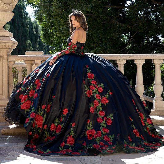 Quinceañera | Black Charro Organza Ruffled overlays Ballgown | Janelle dress SIDE VIEW