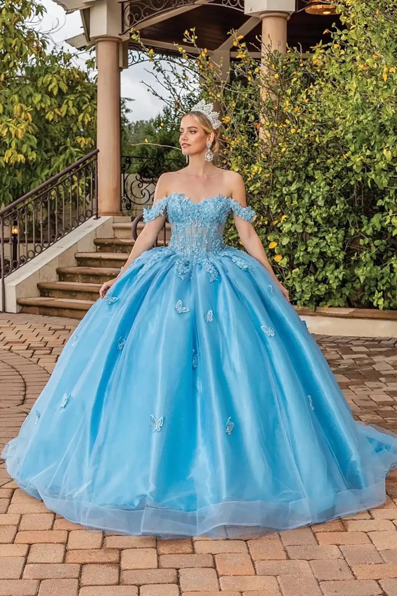 Dancing Queen 1845 Long Quinceanera Dress Bahama Blue / 2XLarge