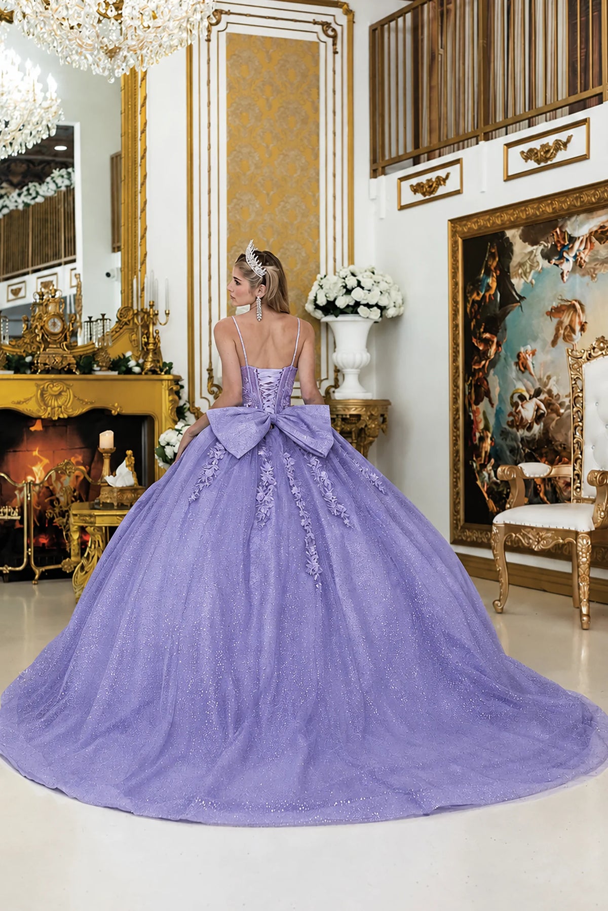 Lilac beaded quinceanera dress, back view with lace-up closure