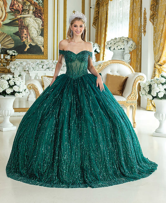 Quinceañera | hunter green Sparkling Off-Shoulder Sequined Quince Ball Gown | Angélica dress | 6 Colors Available