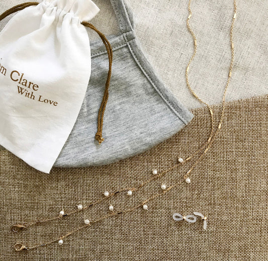 14K Gold + Pearl Eyeglasses with Pouch | Christmas Gift whole view