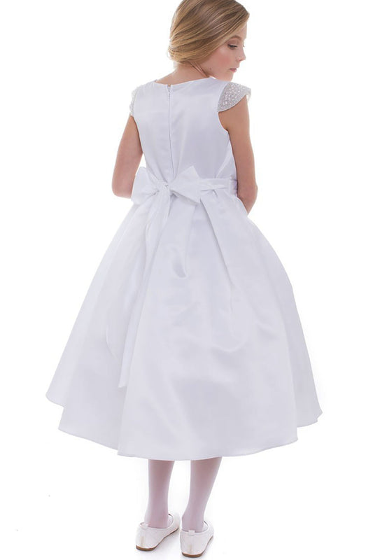 White dress with lace sleeves on a white background