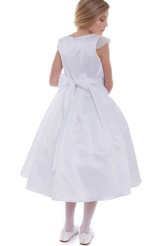 White dress with lace sleeves on a white background