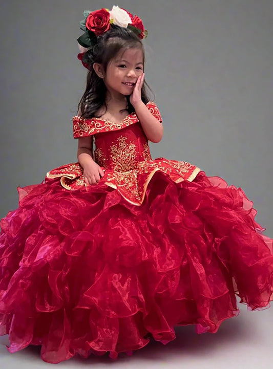 Mini Quince | Red Off-Shoulder Ruffle 3-Anos Charra Dress | Vela dress | 3 Colors Available