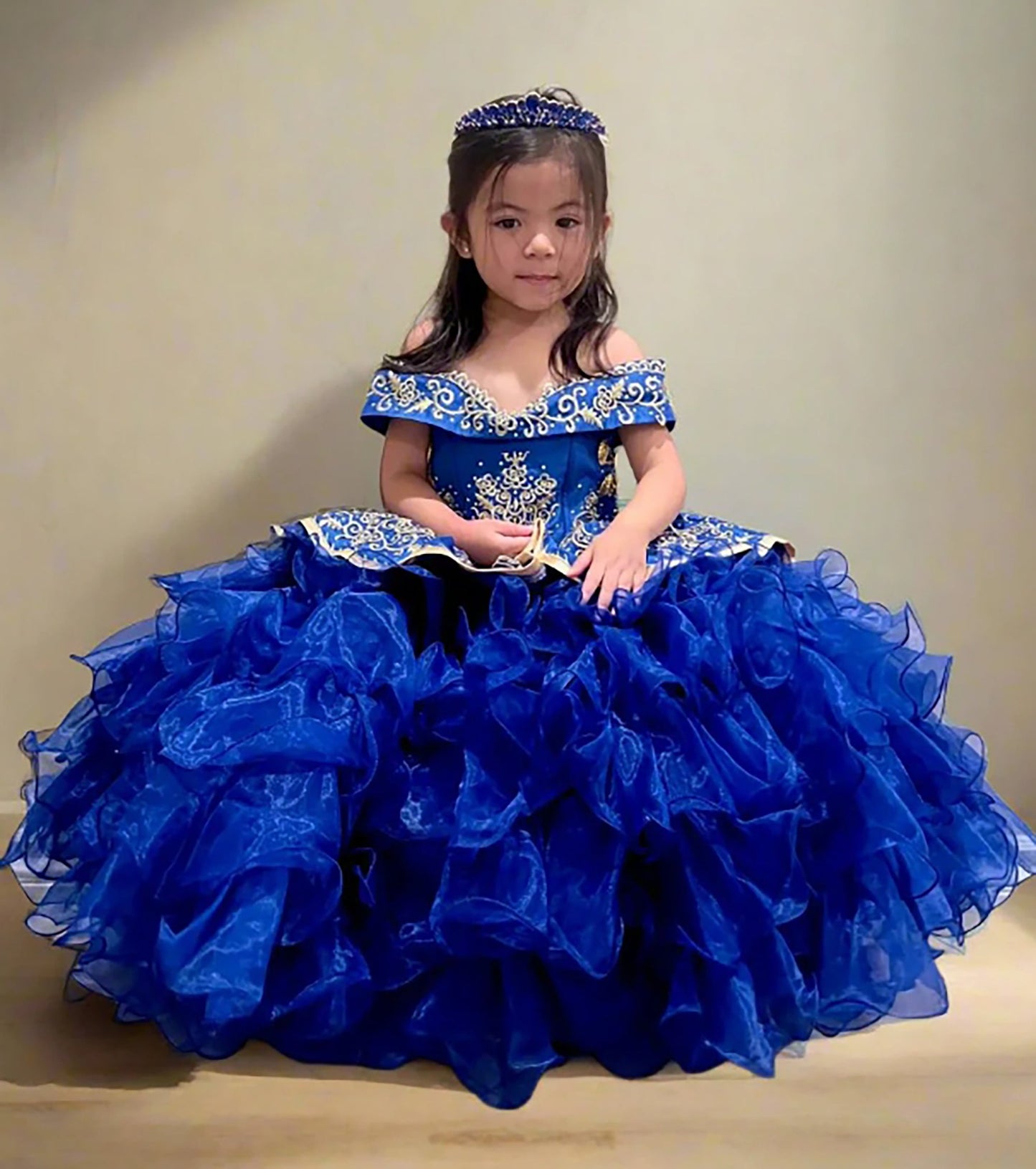 Mini Quince | Blue Off-Shoulder Ruffle 3-Anos Charra Dress | Vela dress | 3 Colors Available