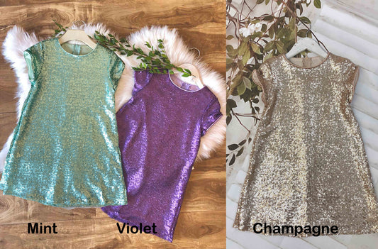 USA Made | Sequin Shift Holiday Christmas Birthday Kid Dress | Daughter and Dad Dance Dress | 6 Colors Available MINT VIOLET CHAMPAGNE