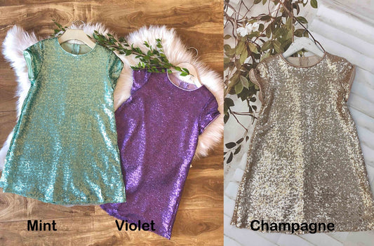 USA Made | Sequin Shift Holiday Christmas Birthday Kid Dress | Daughter and Dad Dance Dress | 6 Colors Available MINT VIOLET CHAMPAGNE