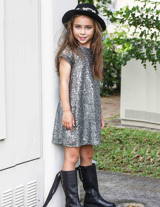 USA Made | Sequin Shift Holiday Christmas Birthday Kid Dress | Daughter and Dad Dance Dress | 6 Colors Available GRAY