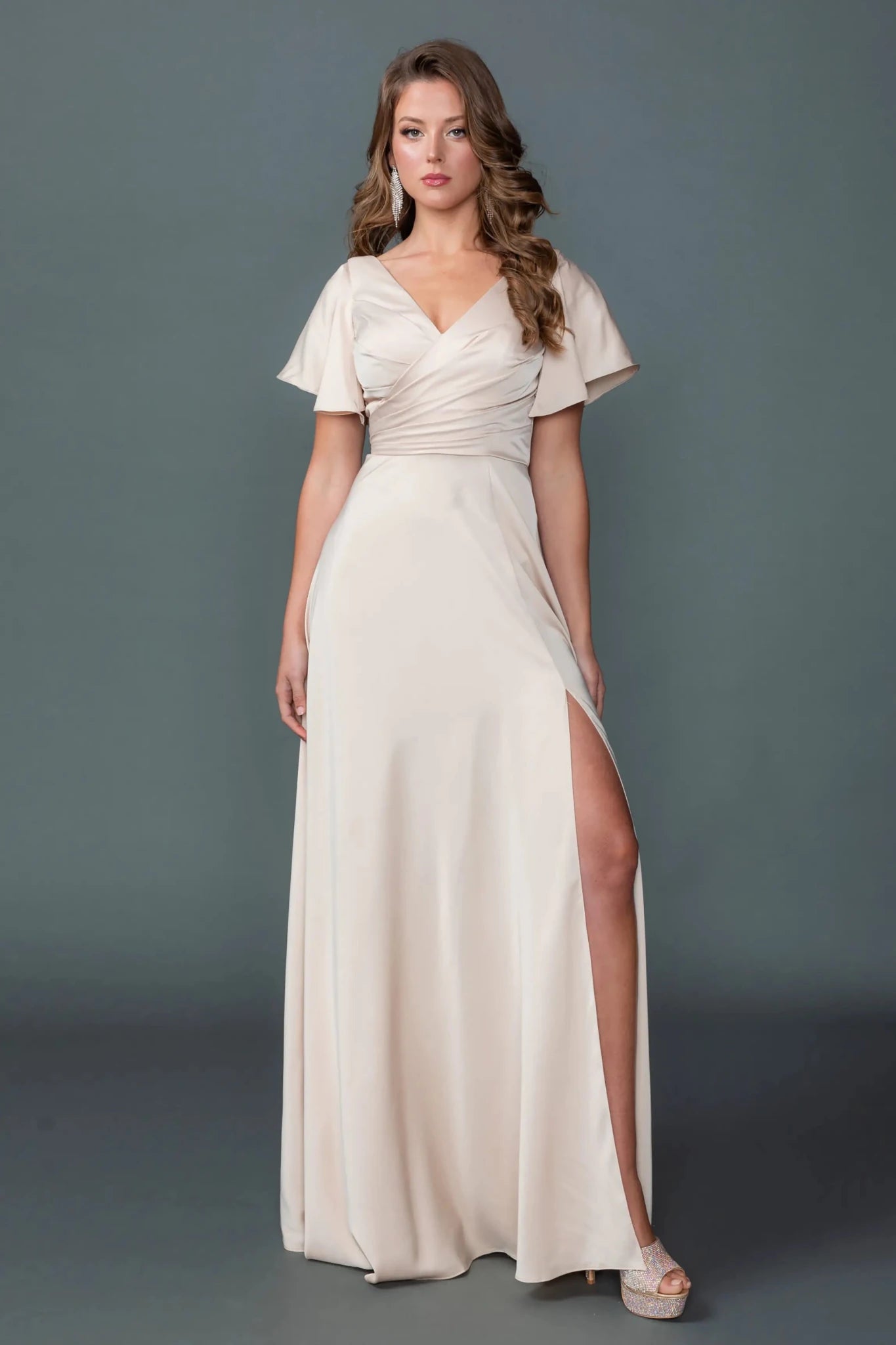 champagne a line v neck dress Long Formal Dress: Dancing Queen 4602 / 2XLarge Size:2P moving with a soft Cut Outs Square Midi Jersey Cocktail