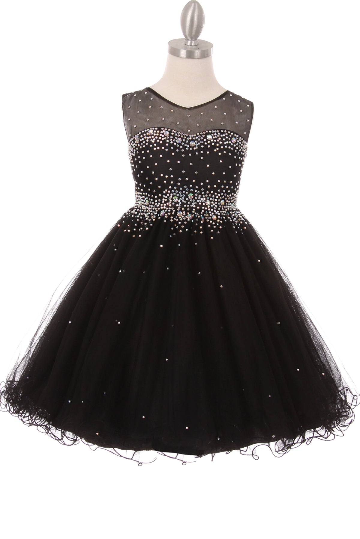 Showcasing with a rhinestone-covered bodice, this Black kids party dress displays elegant detail.