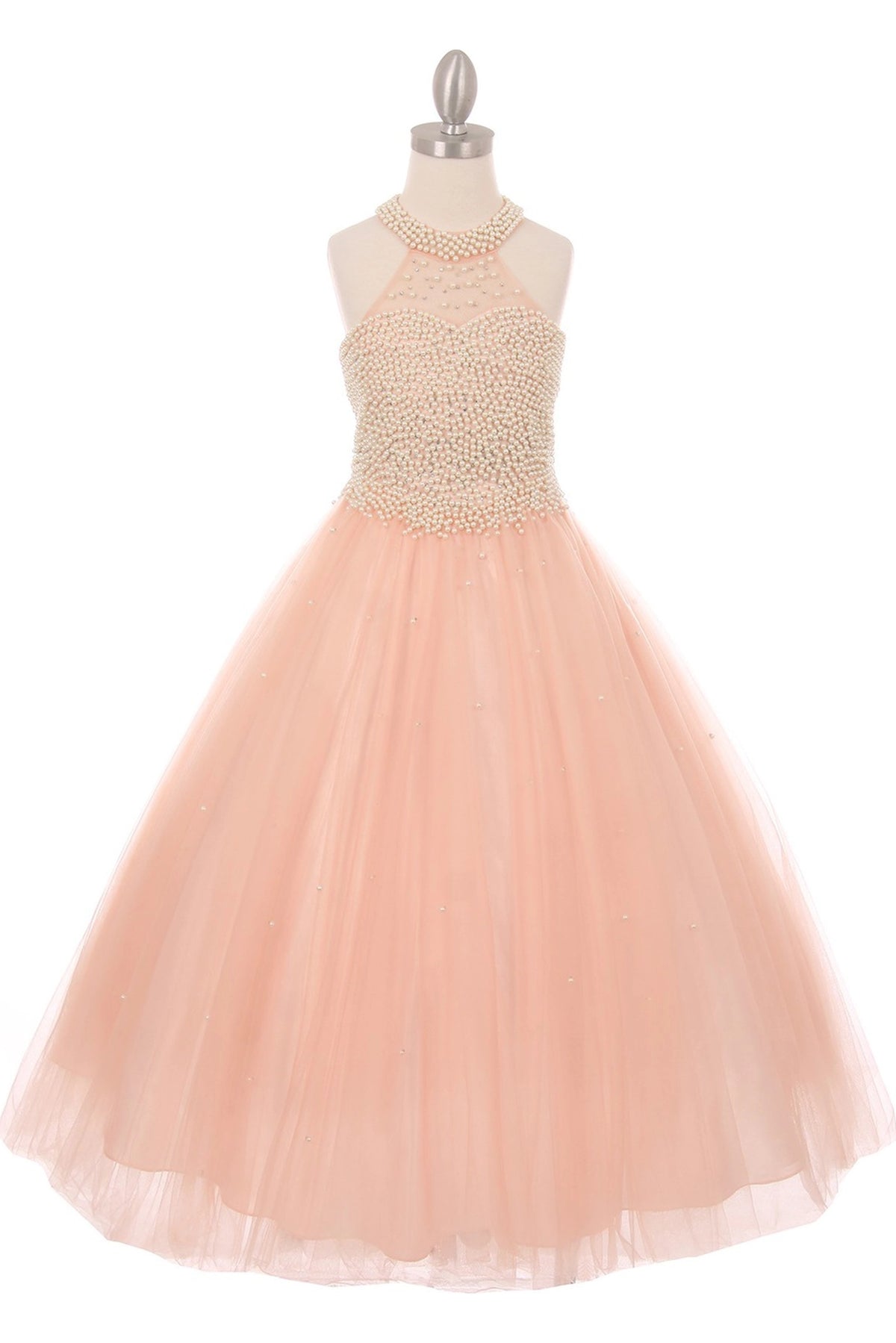 Visible details on the Blush mini quince dress include a pearl bodice and gathered tulle skirt.