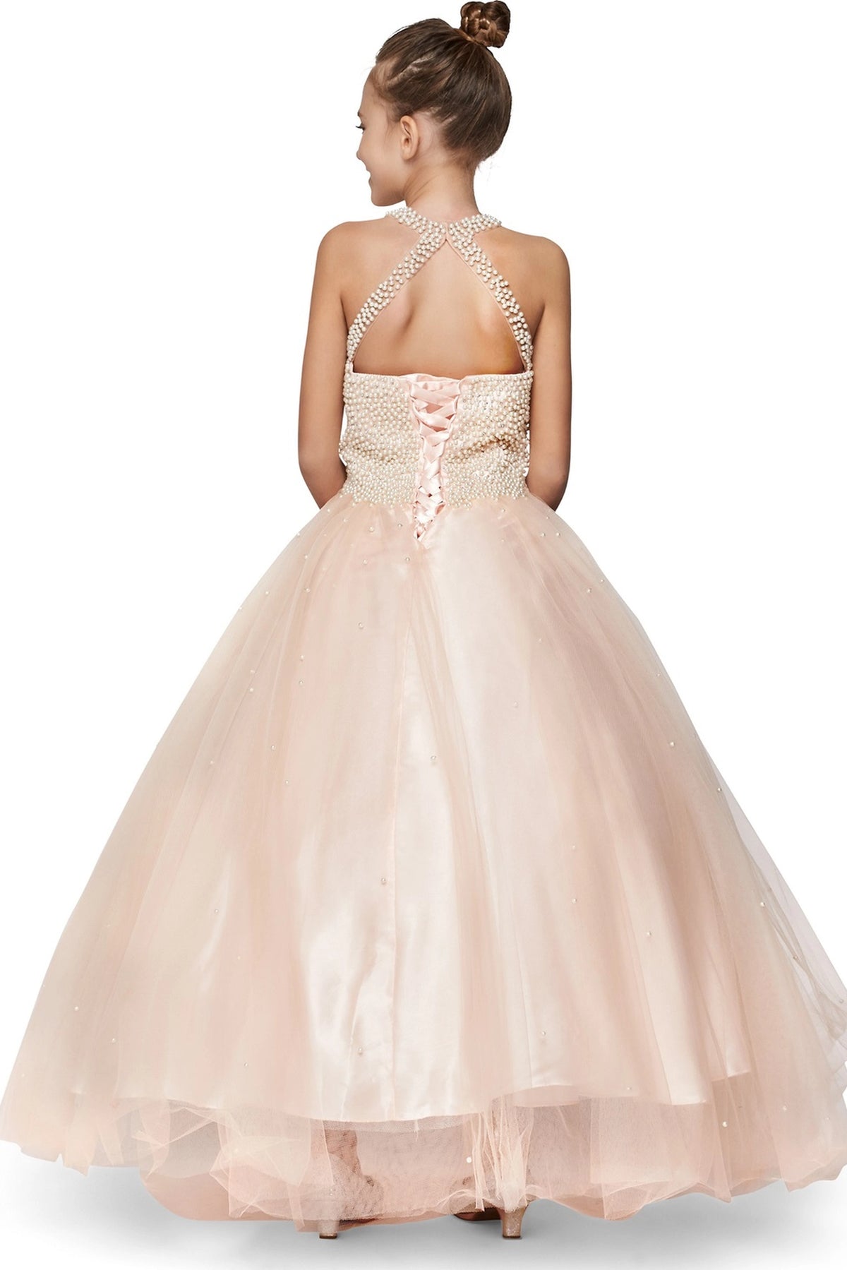 Details of this Blush mini quince dress include a lace-up back and layered skirt.