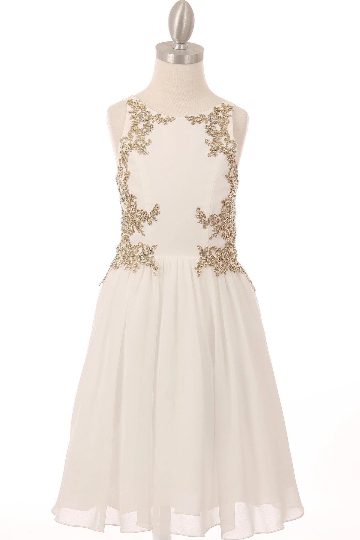 Finished details of a softly gathered skirt distinguish the Off-White kids party dress.