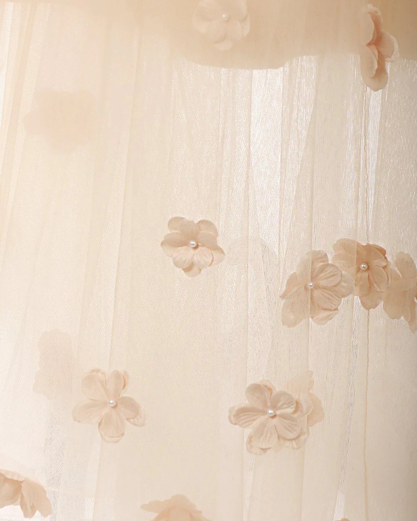 Close up the Tulle skirt with floral embroidery. Flower girl dress.