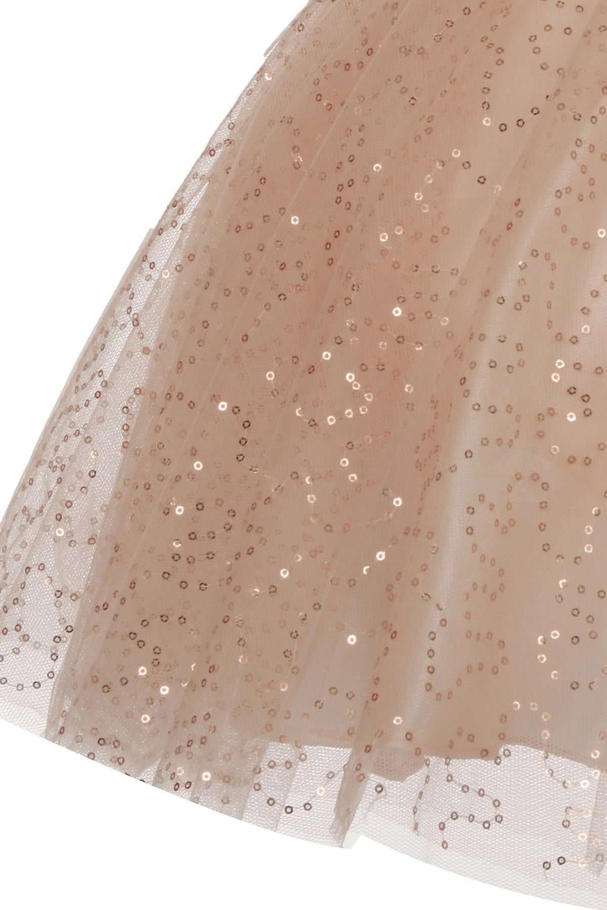 Detailed by a glittered tulle skirt, the Blush kids party dress reveals its construction.