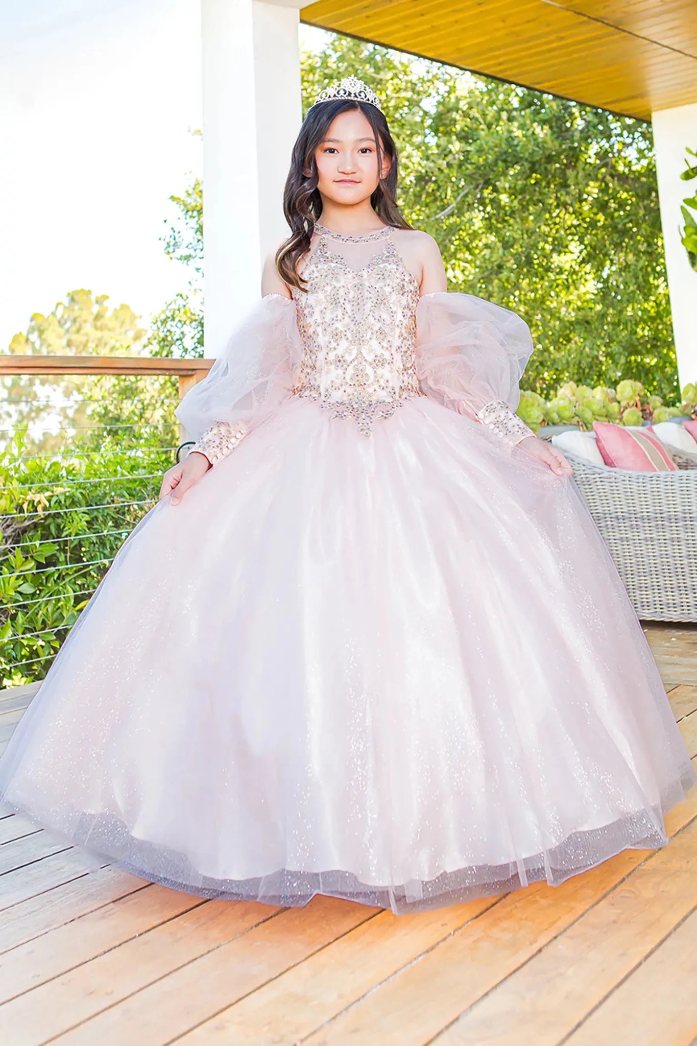 Blush Kids Mini Quinceanera Ball Gown Detachable Puff Sleeves 6 / Blush