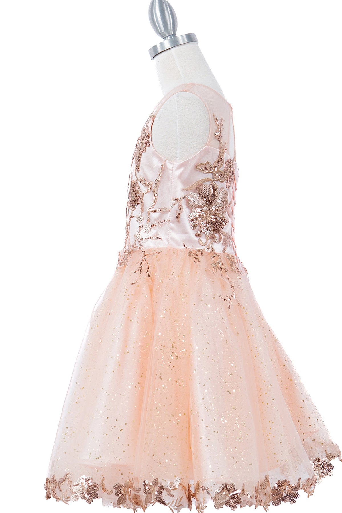 Layered with a removable long skirt overlay, this Blush kids party dress displays elegant detail.