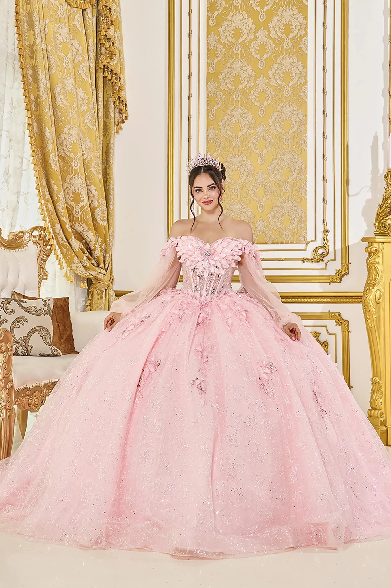 glitter quinceanera dresses Blush Quinceañera Dress with 3D Floral Corset L / Blush This look is finished Men's Size:Euro 44 = US 10.5-11 CUTE dress Custom Majorette and Twirler