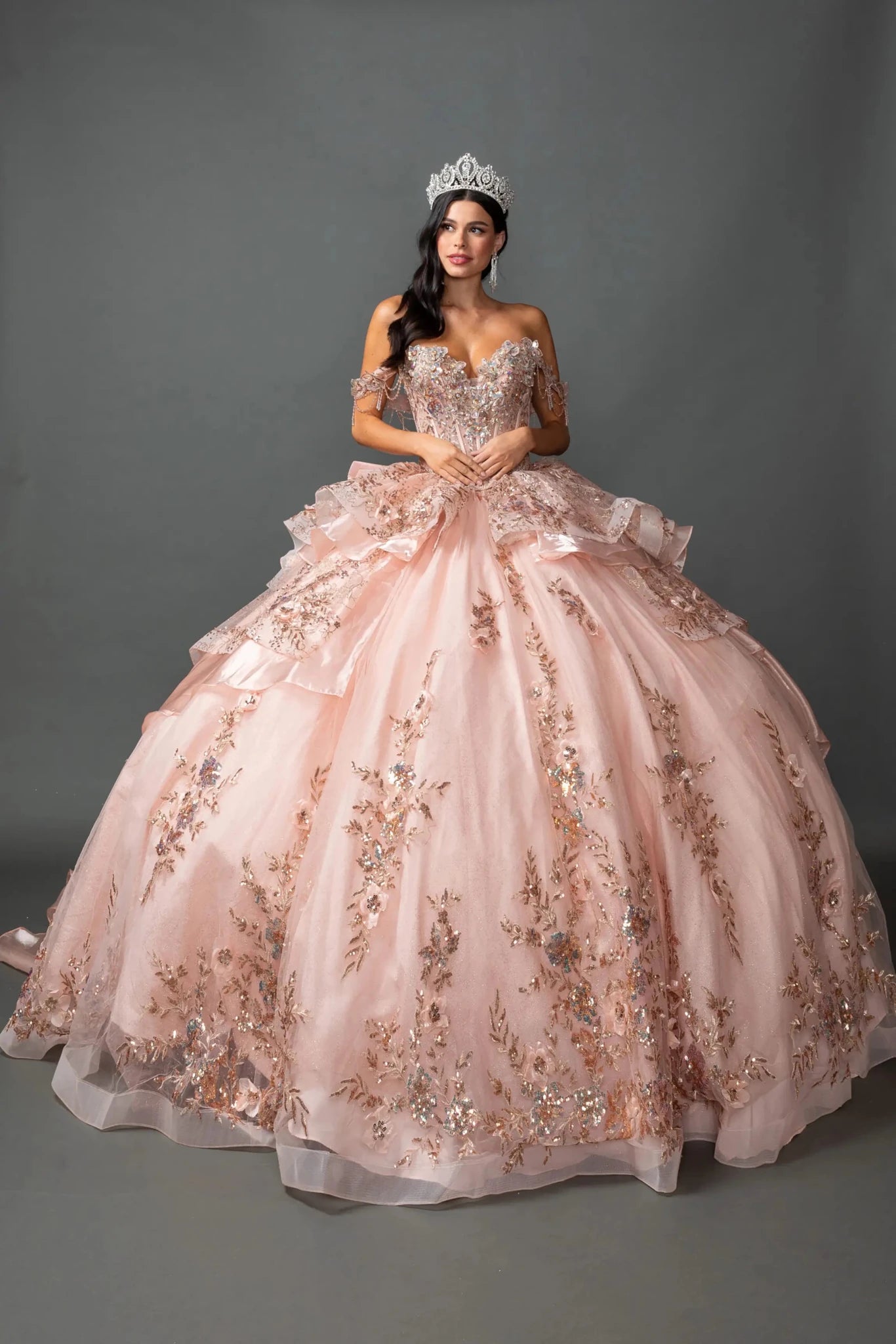 Rose Gold Glitter Quinceañera Dress with 3D Floral Applique XS / Rose Gold