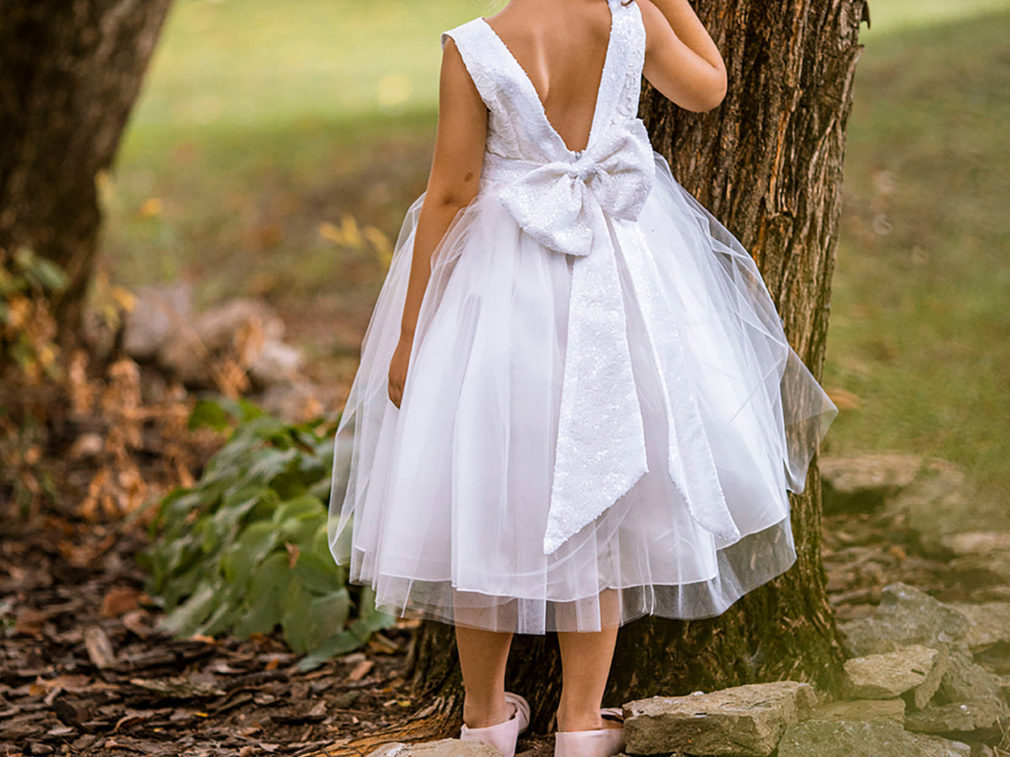 USA Made | Sleeveless Lace Tulle Sequin V-Back Flower Girl Dress | Sizes 6M to Teen | Angelina Dress