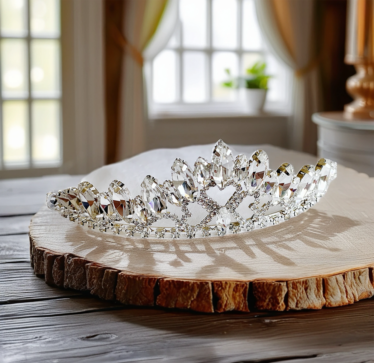 Silver rhinestone flower girl tiara.
