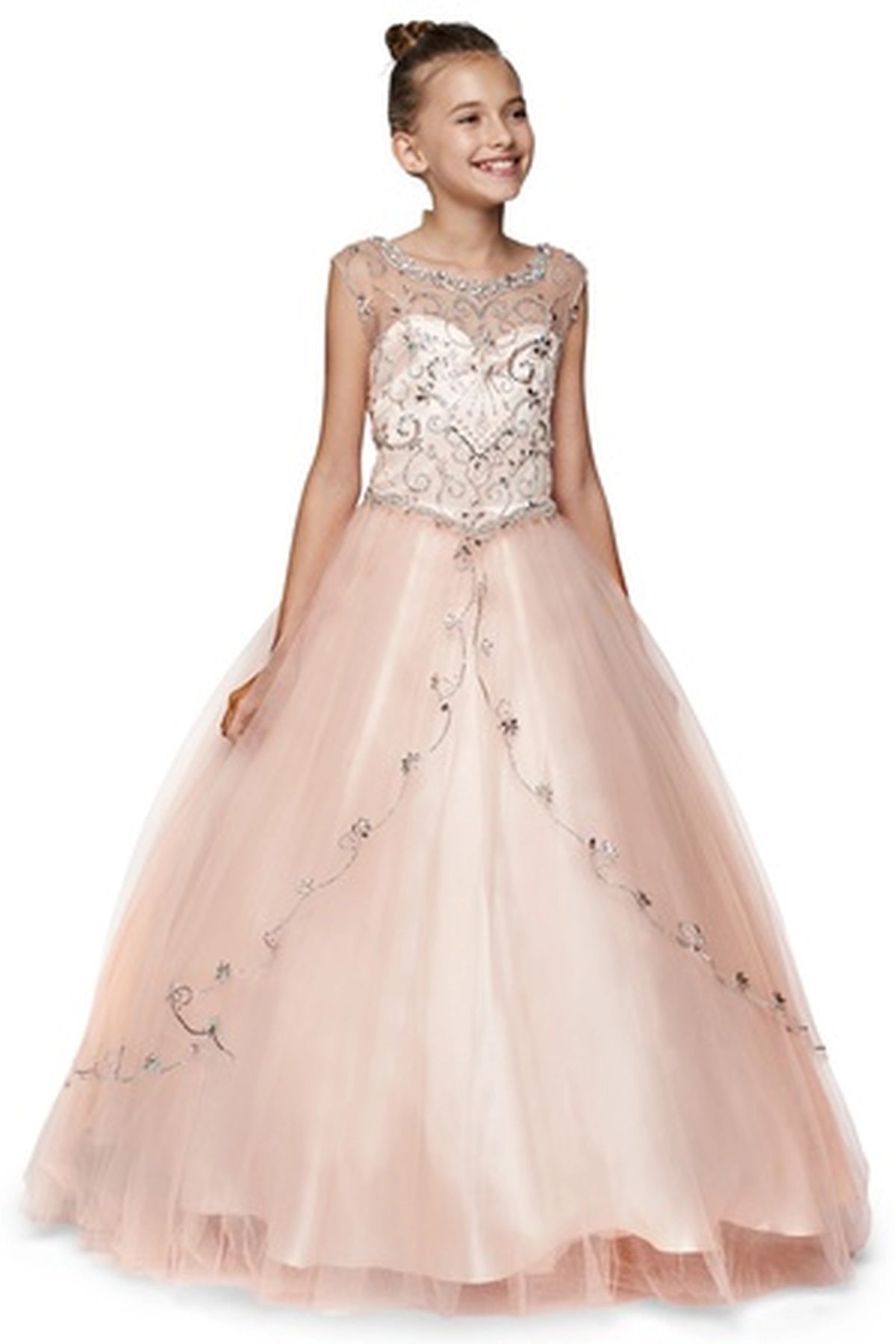 A Blush kids dress with beaded lace bodice and layered tulle skirt.