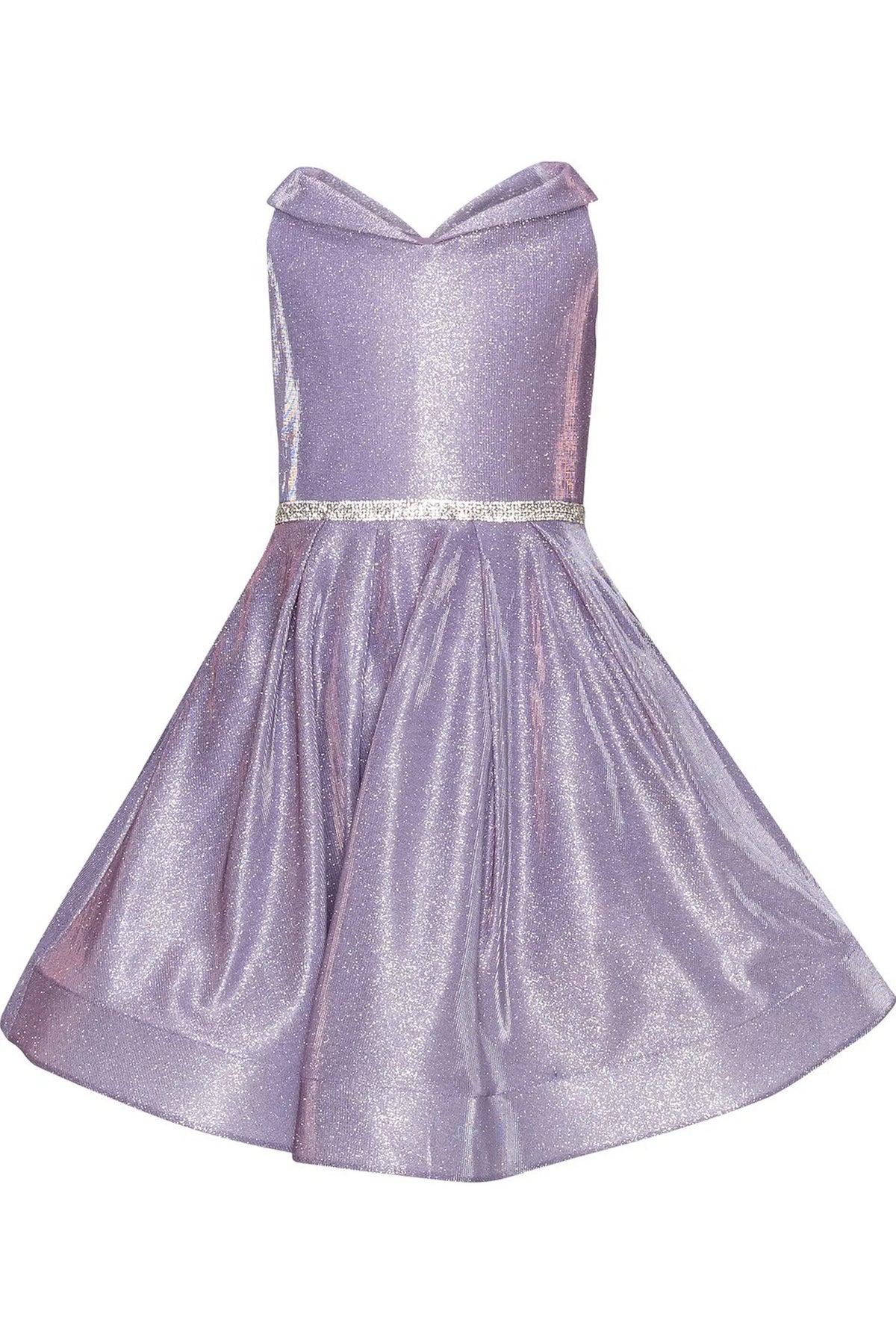 Accented a folded off-shoulder neckline adds character to this Lilac kids party dress.