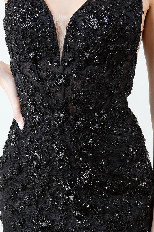 Ethereal Black Lace Applique Tulle Prom Dress