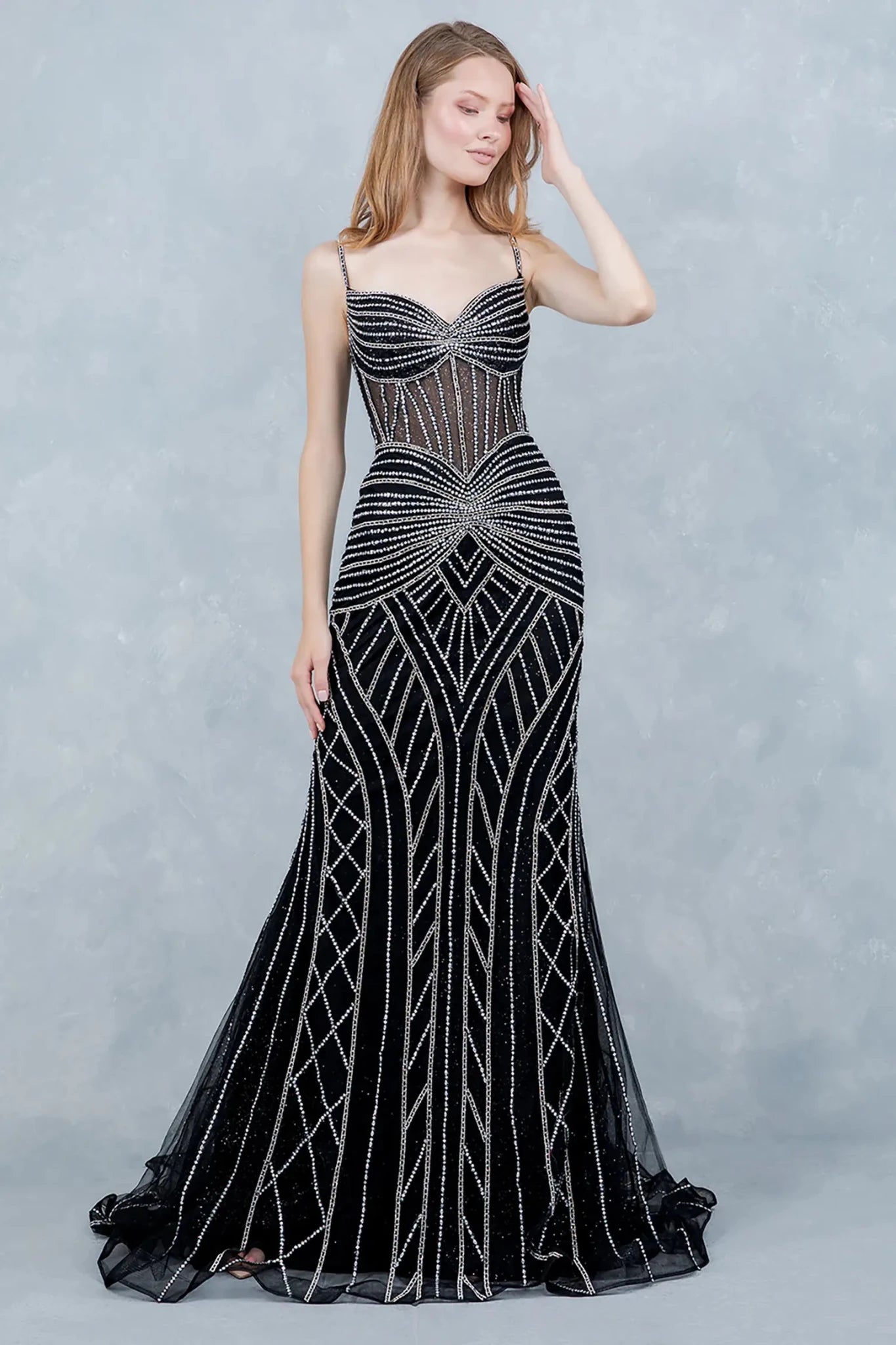 Luxurious Black Prom Dress with Beaded Corset and Mermaid Skirt XS / Black