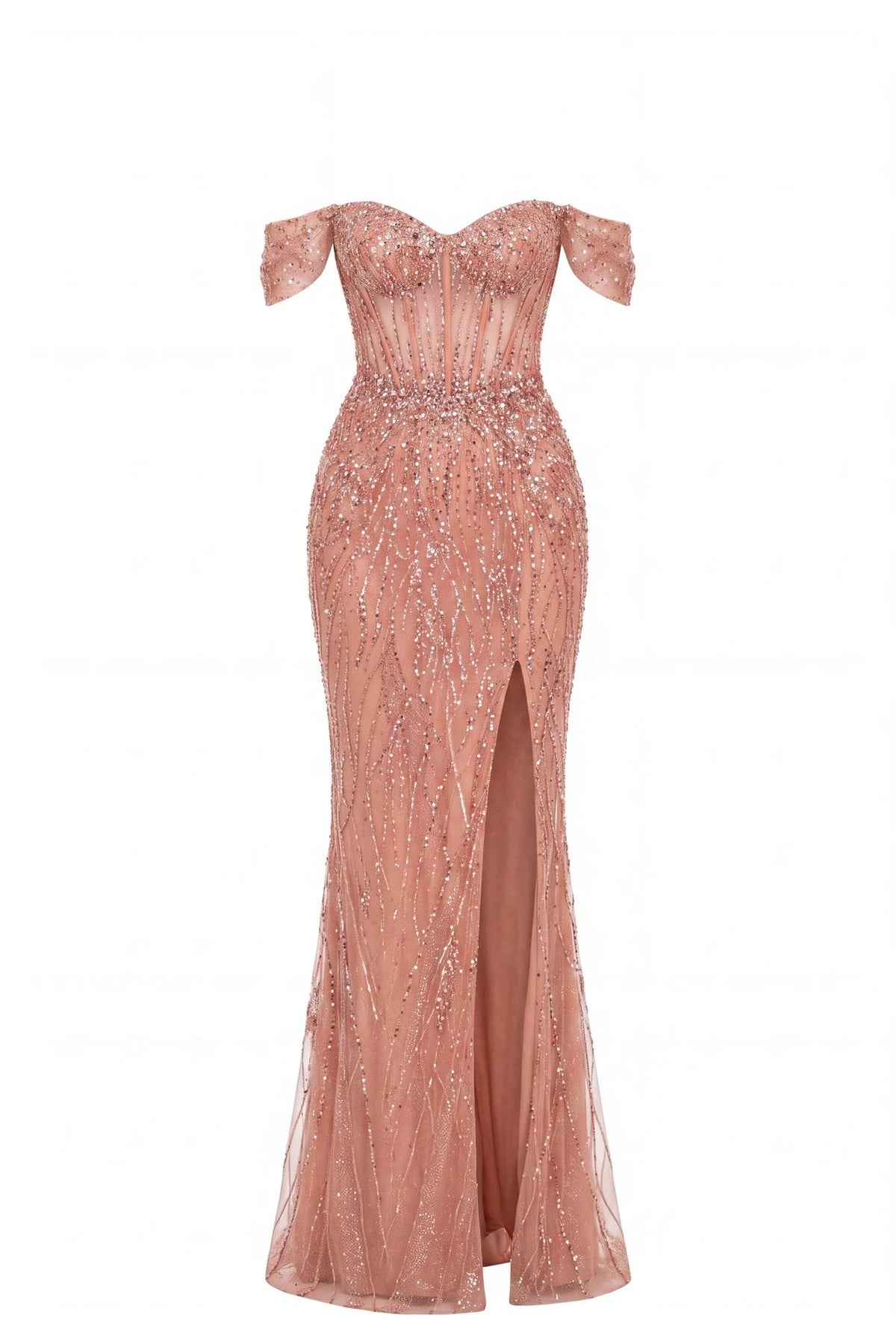 Beaded detailing accents this Rose prom and evening dress.