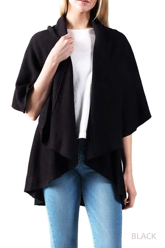Women 4-in-1 Winter Basic Shawl Vest - woman wearing black shawl vest