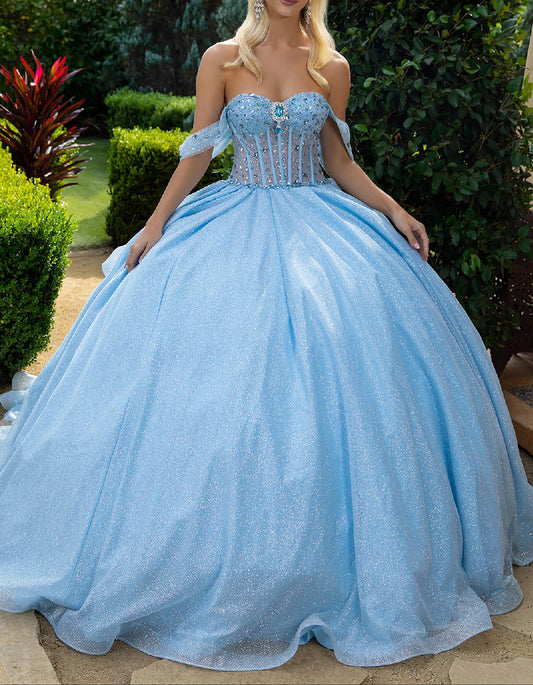 Quinceañera | Blue Bejeweled Corset Bodice, Overskirt, and Detachable Bow Ball Gown | Arlet dress | 2 Colors Available front
