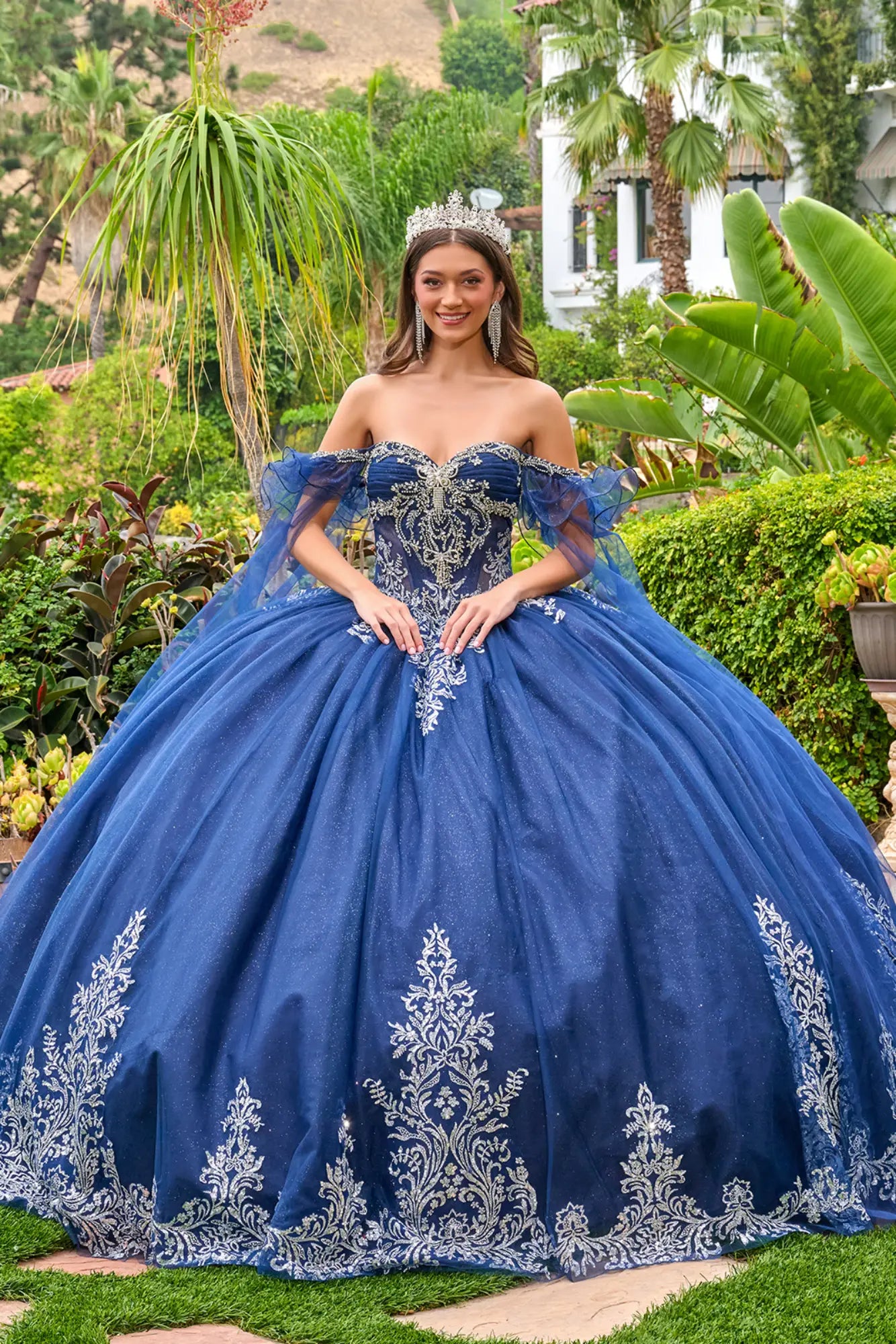 navy blue dresses for quinceanera Quinceañera Dress with Silver Embroidery XL / Navy this gown guarantees gasps season: core Fabric:Armani Satin - 90 GSM Tawni Sleeveless Linen Maxi