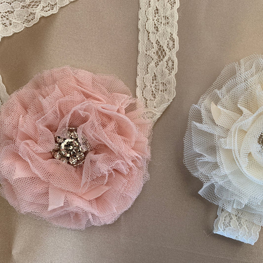 Baby Super Soft Handmade Flower Headband - pink and white headbands side by side