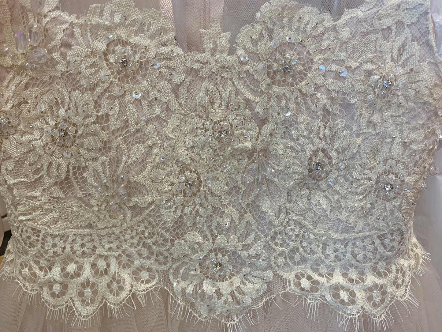 Communion Dress | Beaded lace and stone Top and soft tulle Dress with Embroidery Applique | 3 Colors | Katharine dress detail