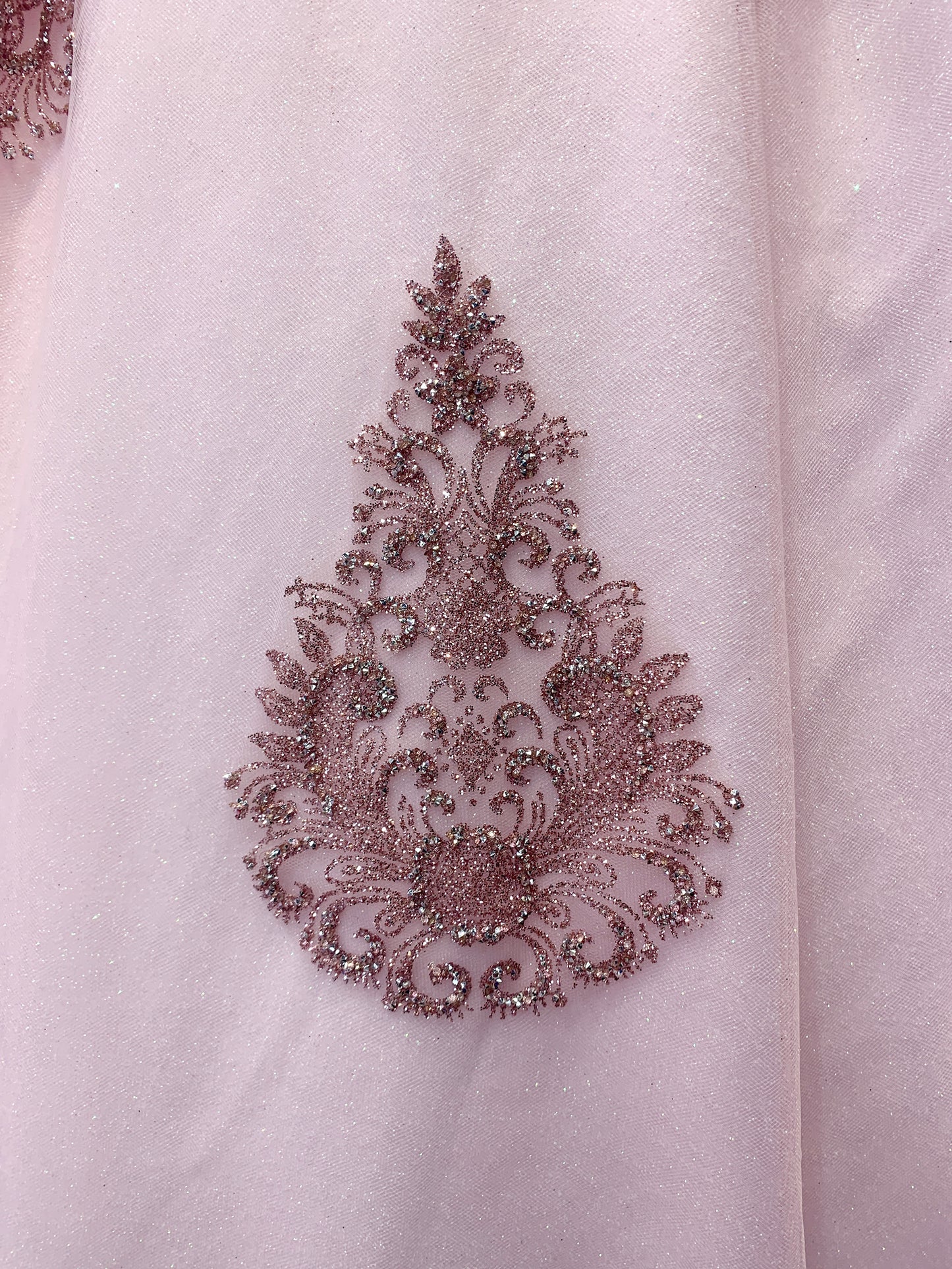 Quinceanera | Pink Off-Shoulder Jewel Long Tail Sweet 15 Ball own | Mirari J dress skirt detail