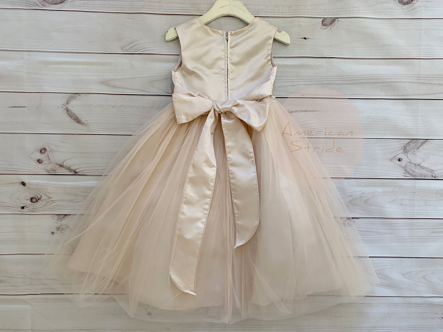 USA Made | Classic Satin and Tulle Flower Girl Dress with Pearl and Rhinestone Belt | Size 6M - Teen | Scarlett dress