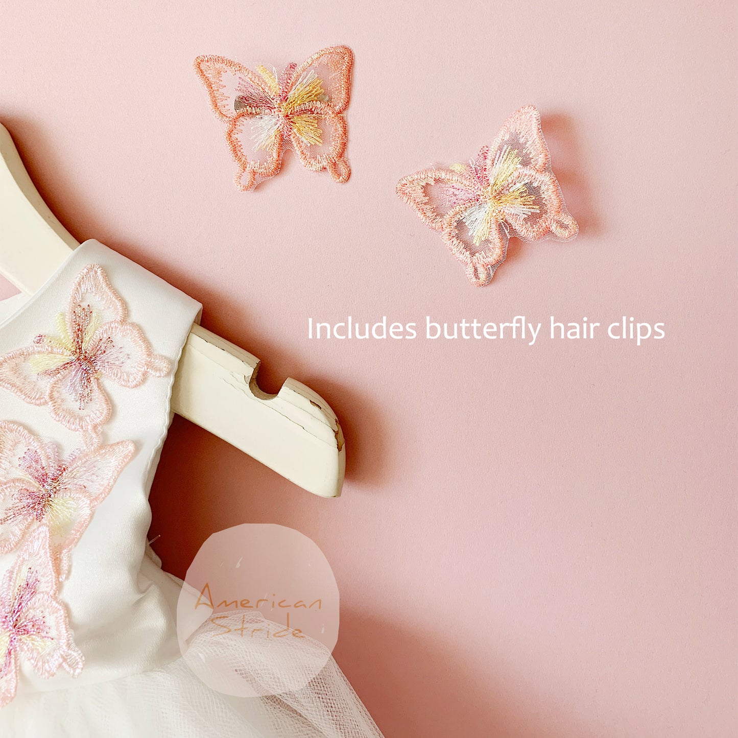 USA Made | Baby Butterfly Dress with Matching Hair Clips | Toddler Satin & Tulle Flower Girl Dress | Birthday Parth Dress