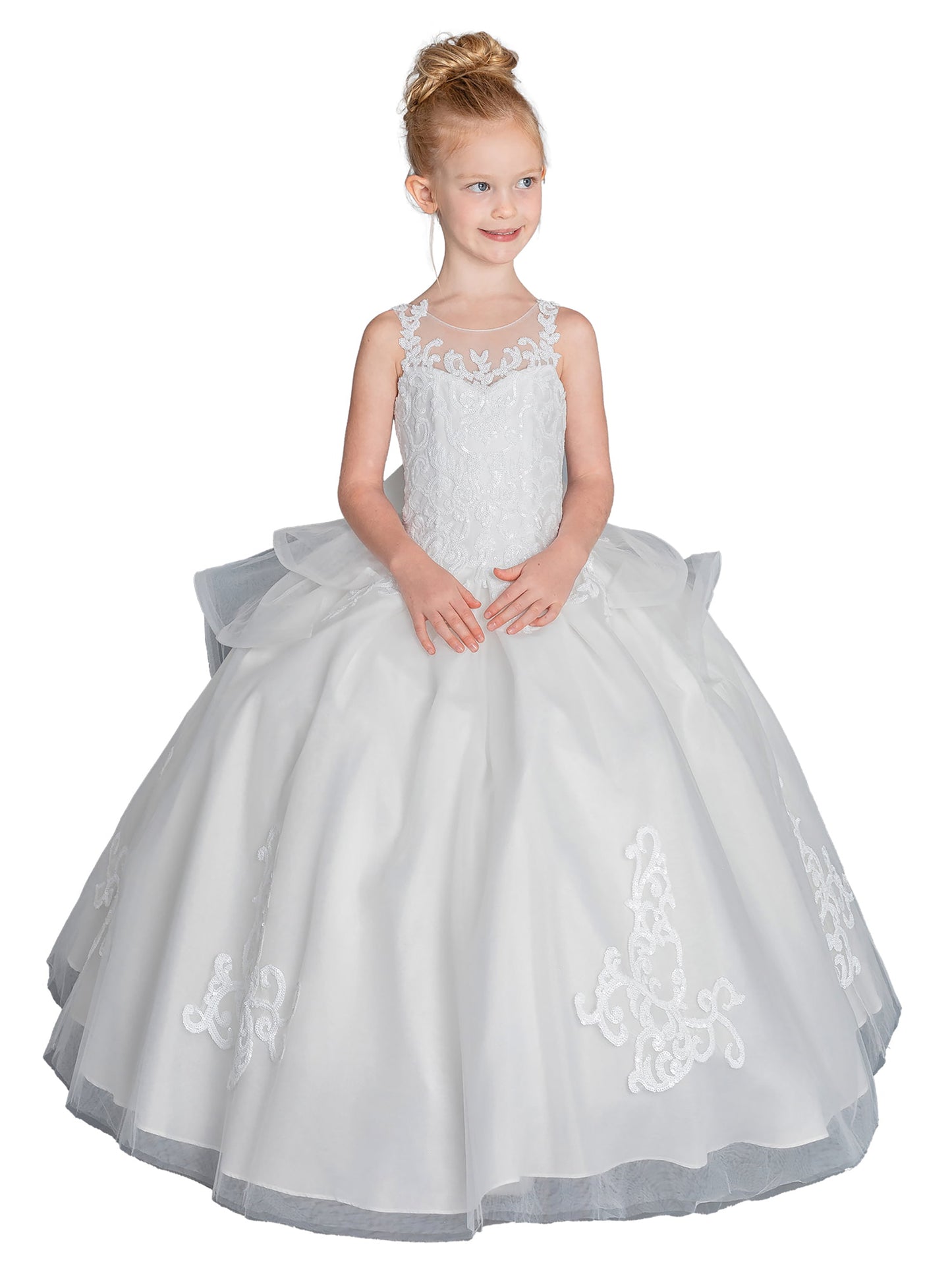 Mini Quince | White Embellished Sequin Bodice Big Bow Tulle Overlay Skirt Mini Quinceanera 3-Anos Ball Gown | Luna dress | 2 Colors Available front