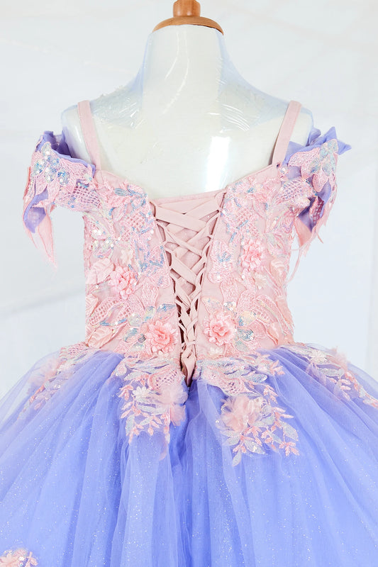 Close-up display highlighting the intricate glitter embroidery on the bodice and the delicate beadwork on the sleeves.