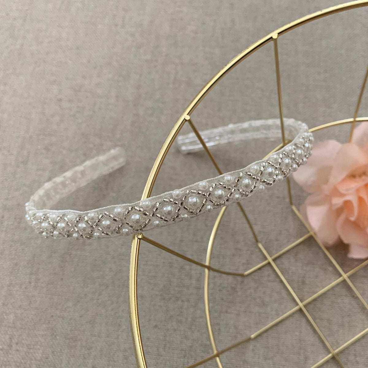 Ivory pearl flower girl headband.