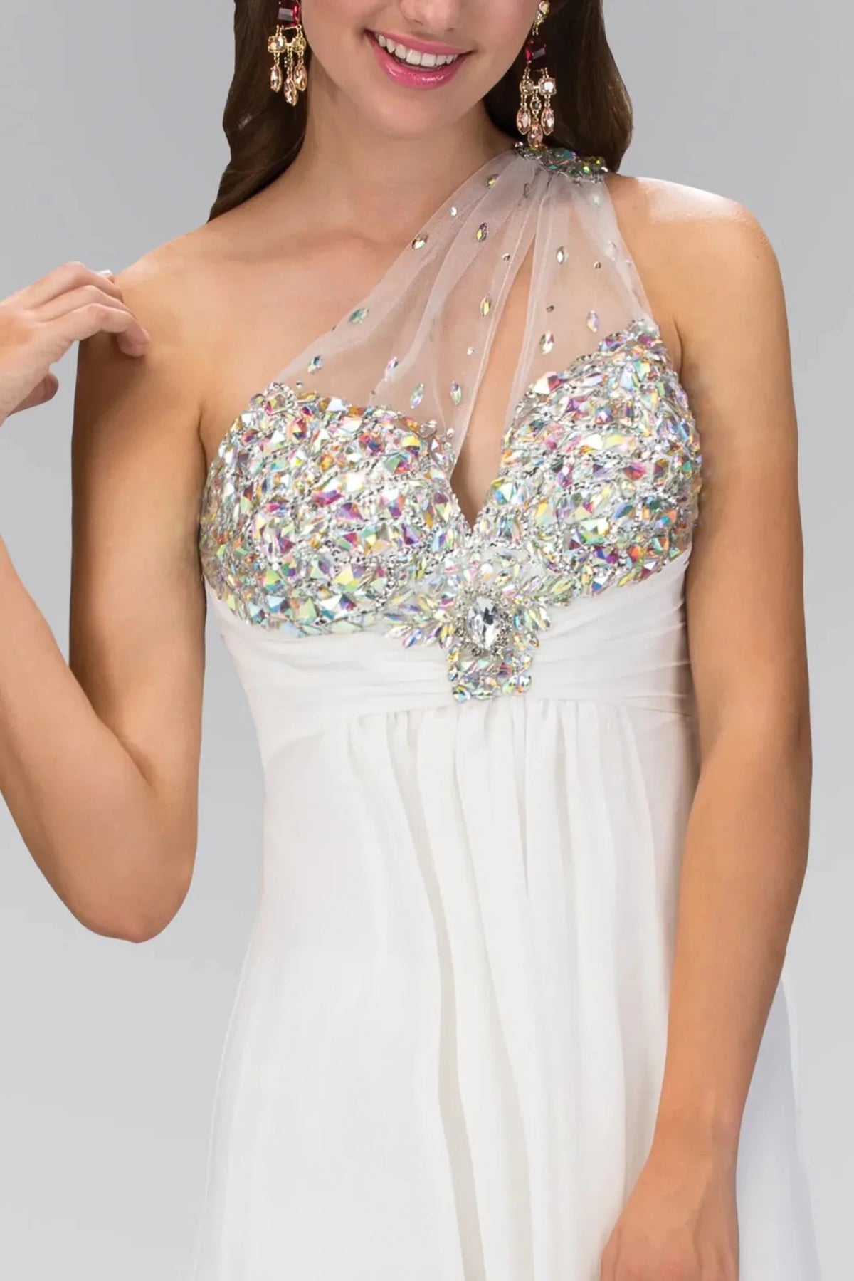 Ivory prom evening dress full back with sheer back