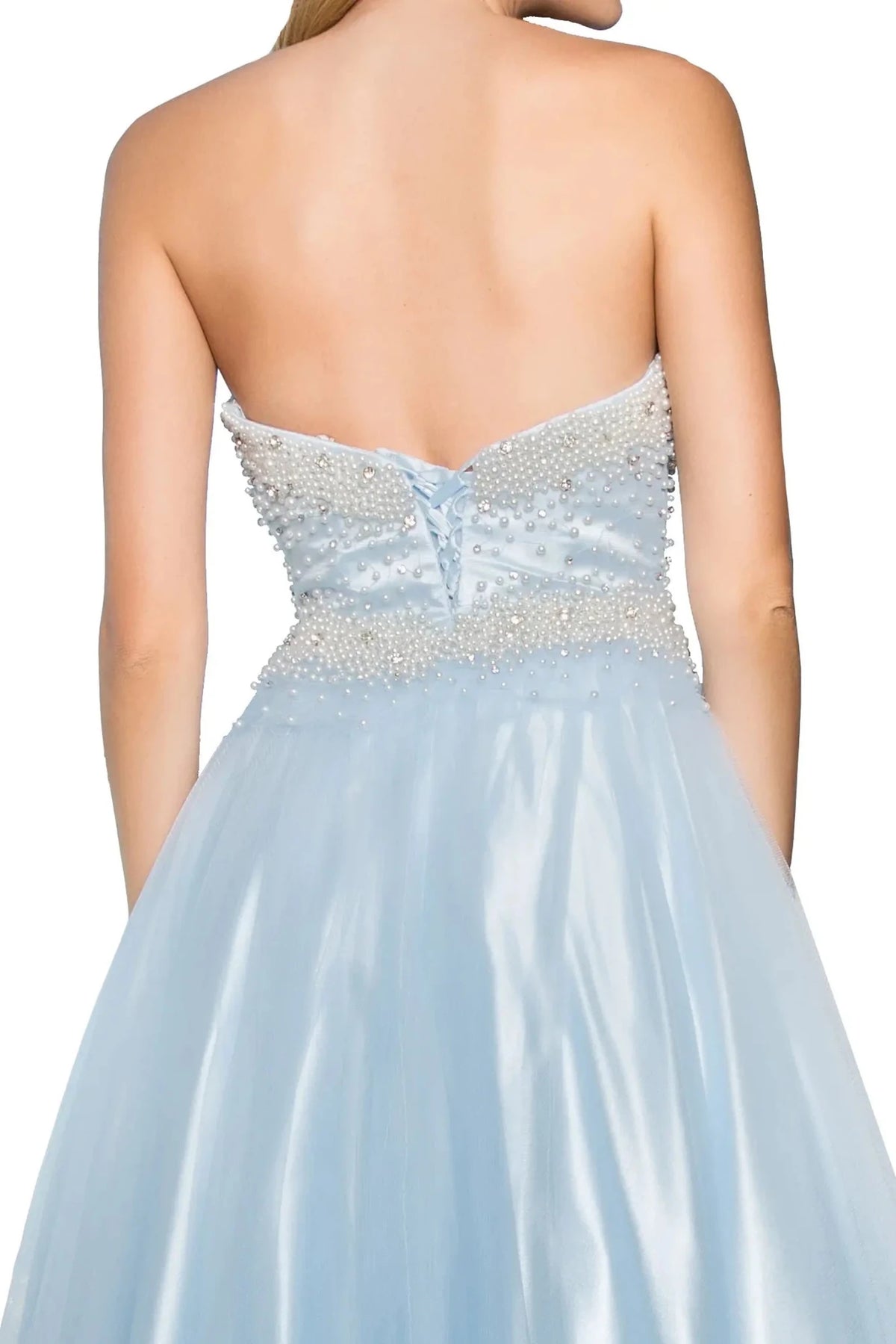 Baby Blue prom evening dress a-line skirt detail