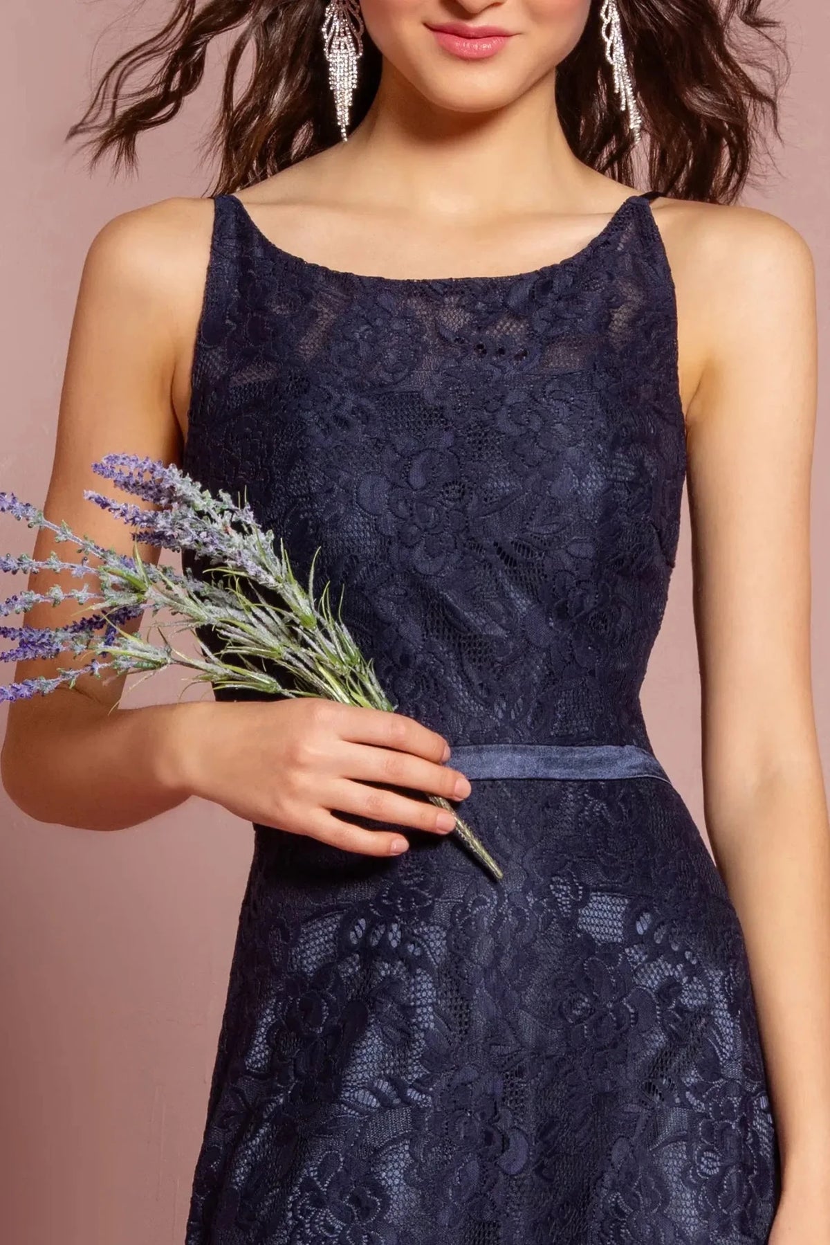 Navy prom evening dress full back with open back