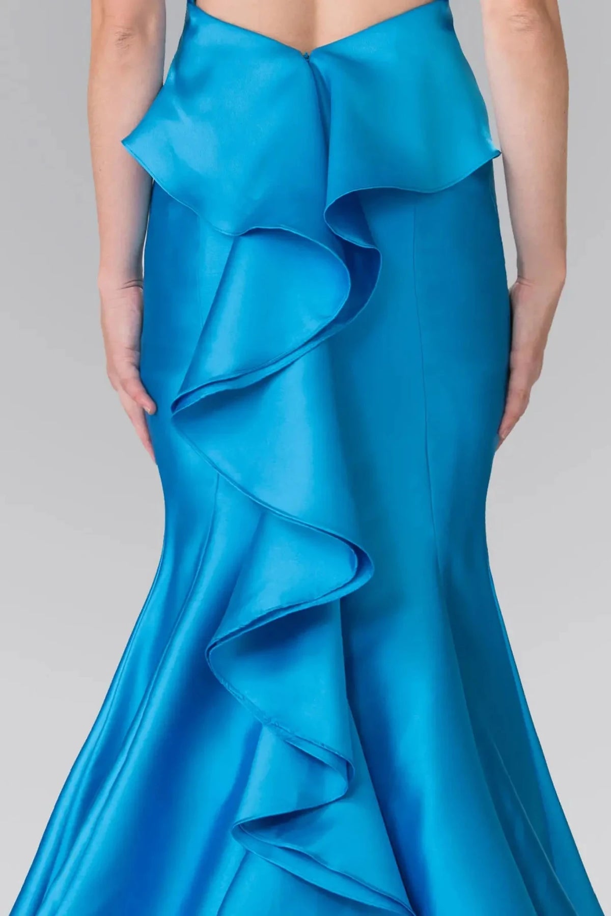 Turquoise prom evening dress trumpet skirt detail