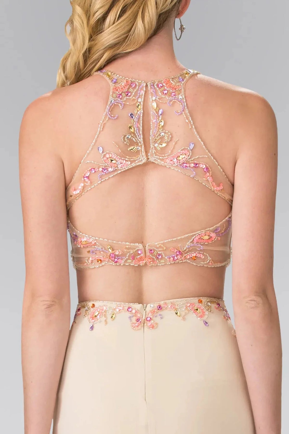 Champagne prom evening dress mermaid skirt detail