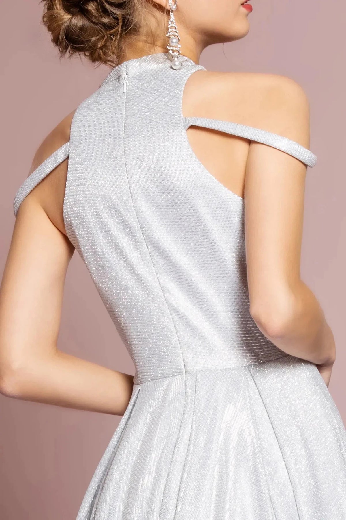 Silver prom evening dress ball gown skirt detail