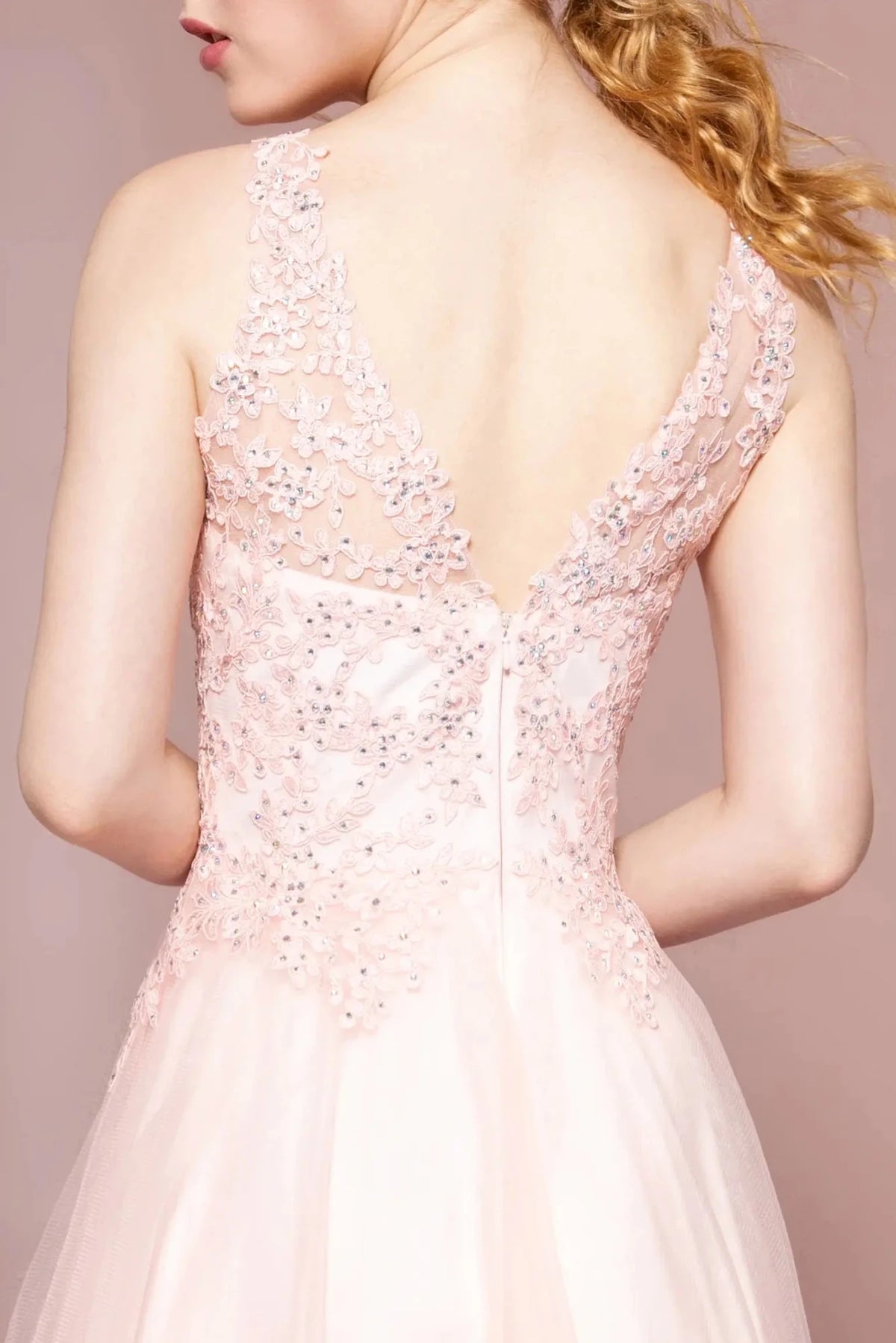 Blush prom evening dress a-line skirt detail