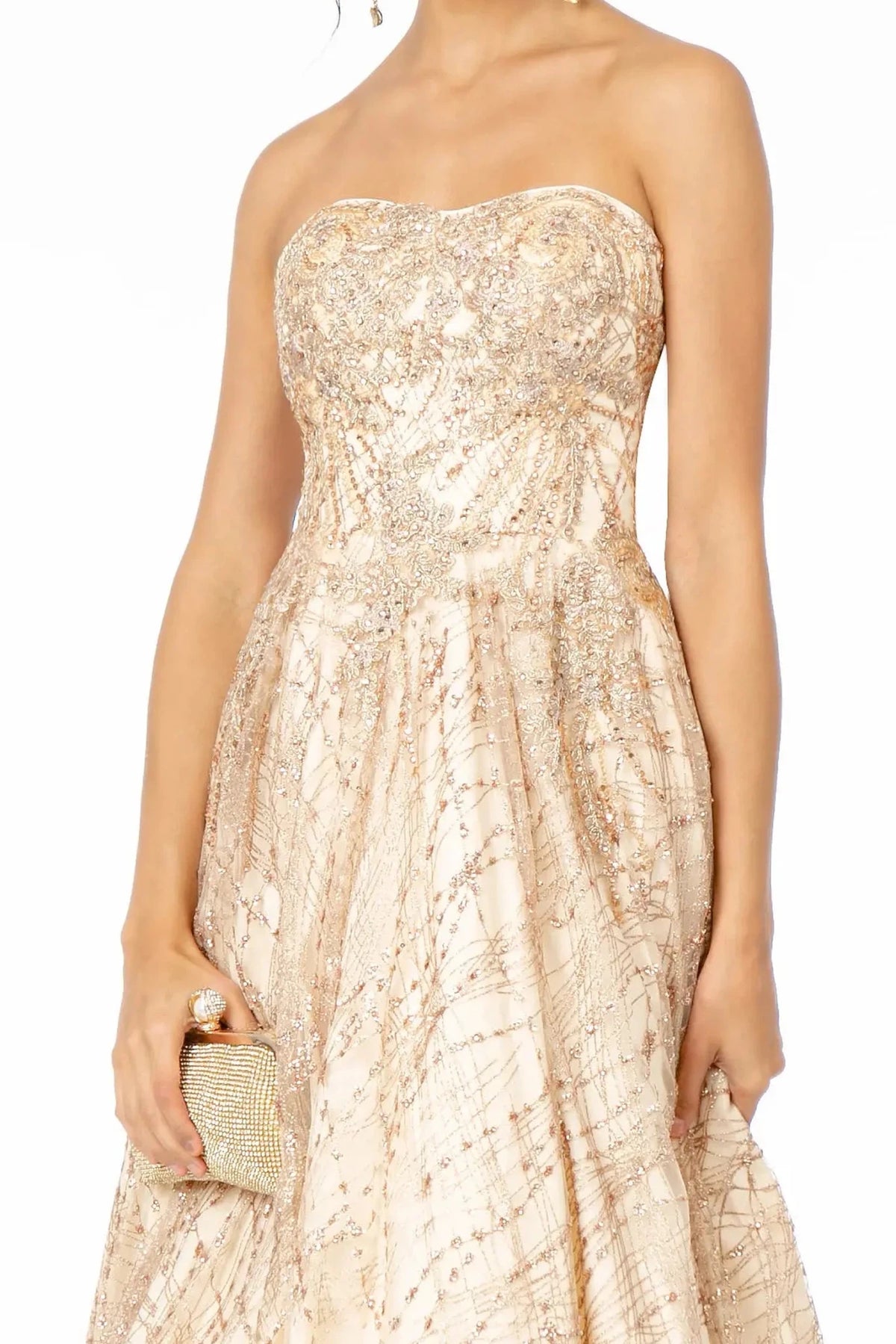 Rose Gold prom evening dress full back with open back
