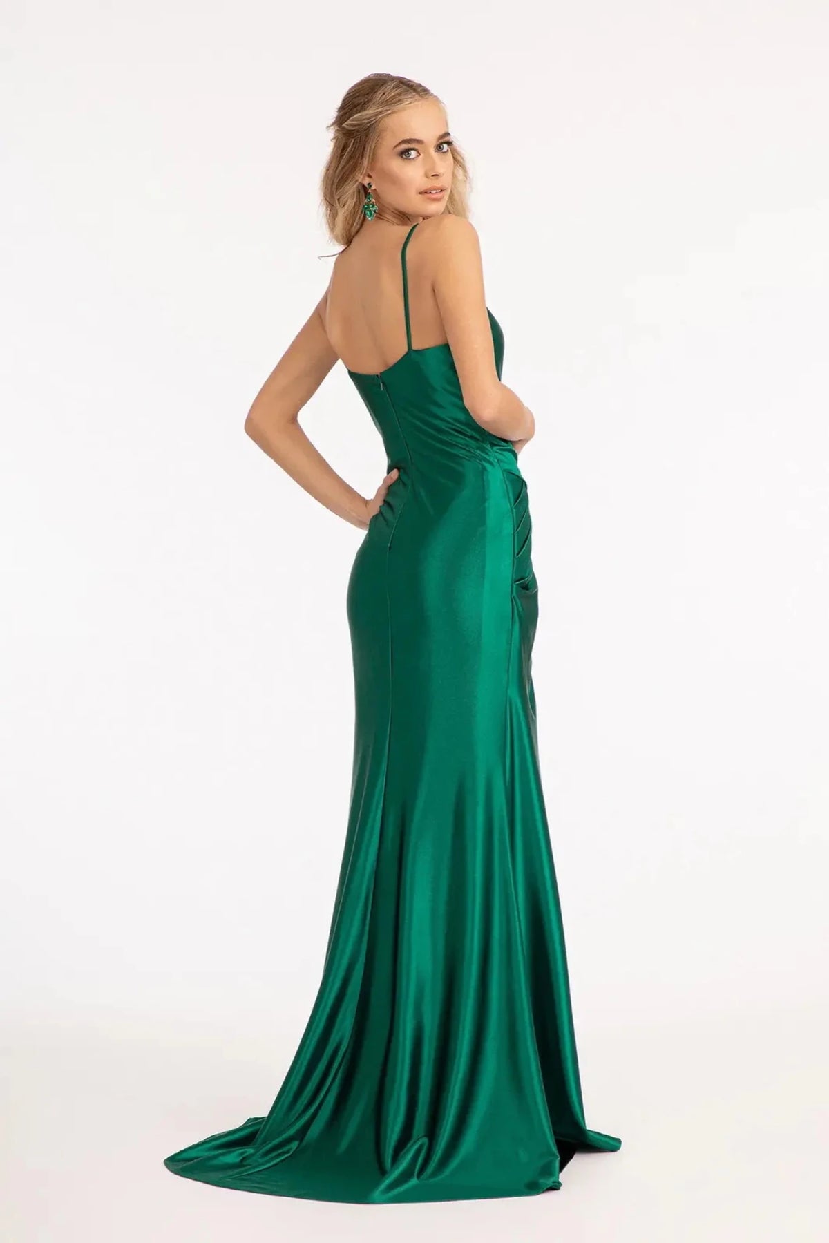 Emerald Green prom evening dress full back with open back